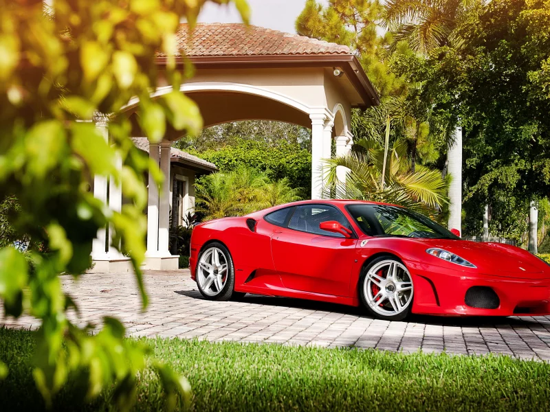 природа, машина, феррари, деревья, ferrari f430, авто, день