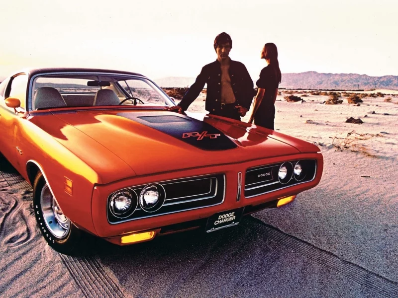 dodge, ретро, машина, charger, пляж, люди