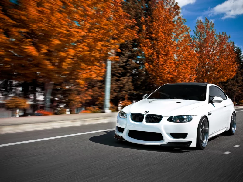 bmw, ericsson, m3, осень, белый, дорога, скорость