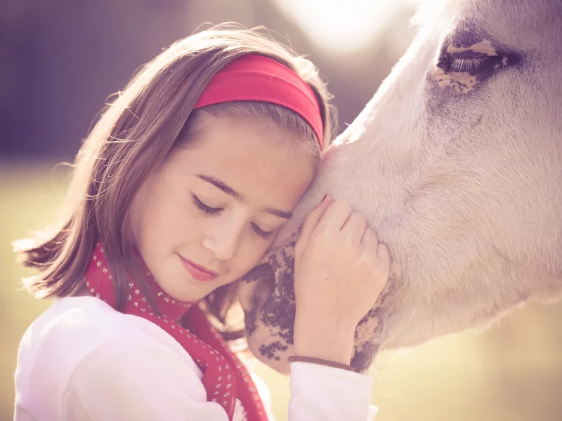 привязанность, white beautiful horse, забота, девочка, любовь, нежная