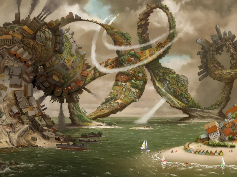 корабли, город, море
