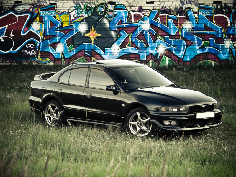 galant, черный, граффити, mitsubishi, graffiti, black