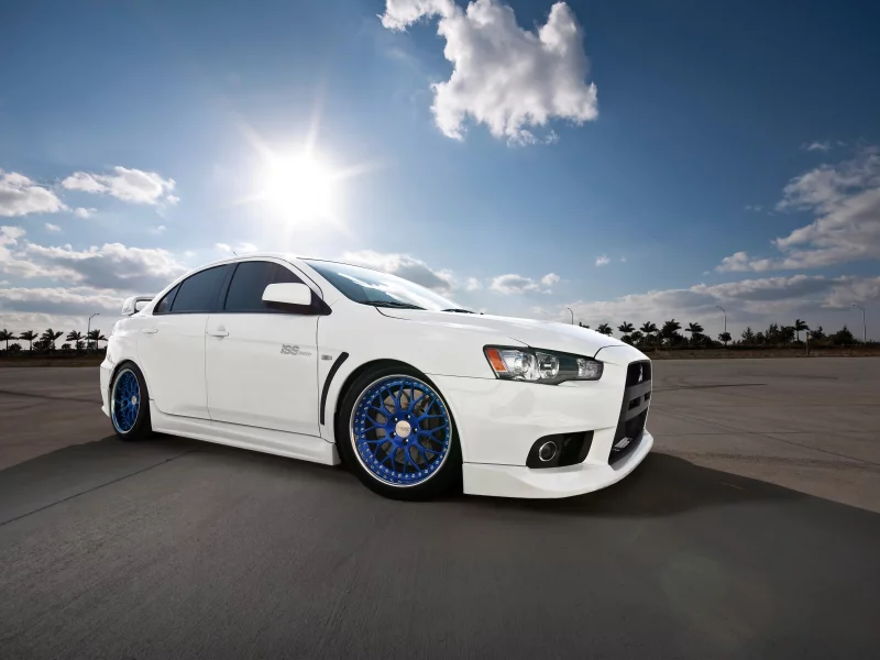 лучи, солнце, mitsubishi, небо, белый, evox, lancer