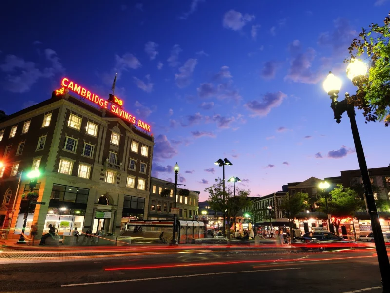 массачусетс, кембридж, ночь, massachusetts, night, usa, cambridge, harvard square