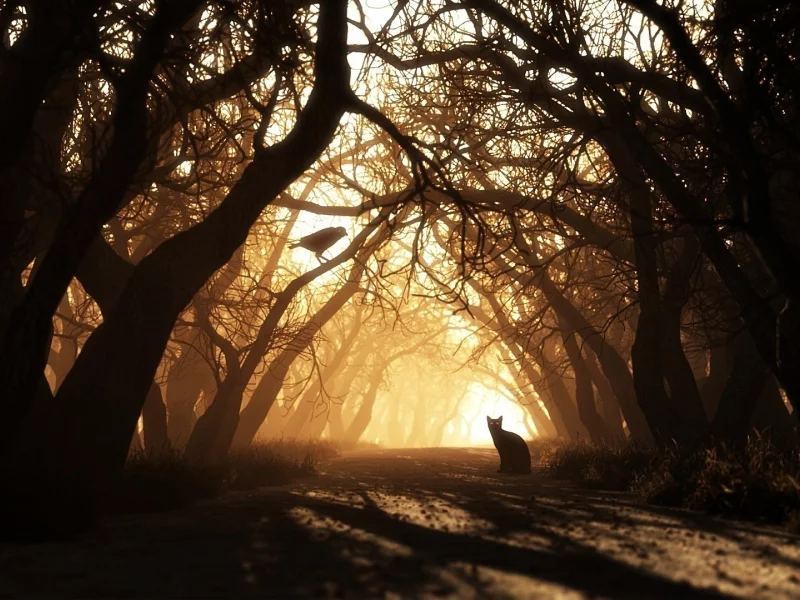 кот, ворона, лес