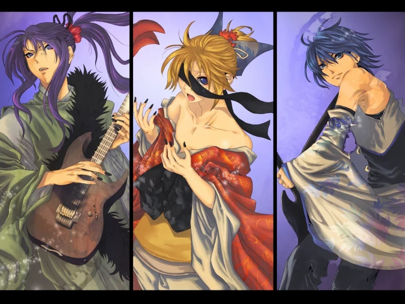 лен, кайто, гитара, kagamine len, настроение, аниме, vocaloid, kamui gakupo, цветок, камуи, гакупо, kaito, вокалоид, музыка, yatagarasu, кимоно, парни