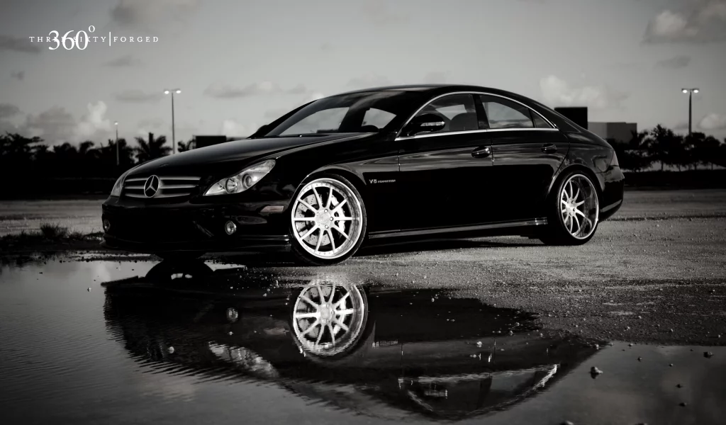 мерседес, black, mercedes, чёрный, отражение, 360 three sixty forged, лужа