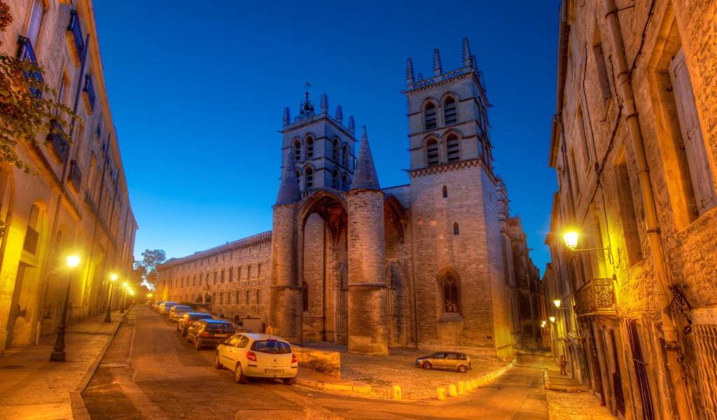a dusk walk in montpellier, огни, ночь, машины, france