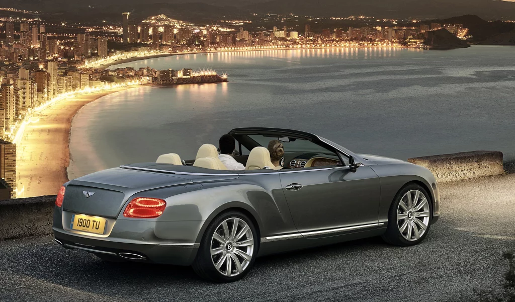 continental, кабриолет, огни, город, бентли, gtc, ночь, гтц, пляж, континенталь, берег, bentley, красивый вид
