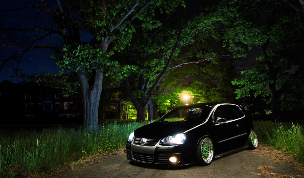 gti, vw, огни, ночь