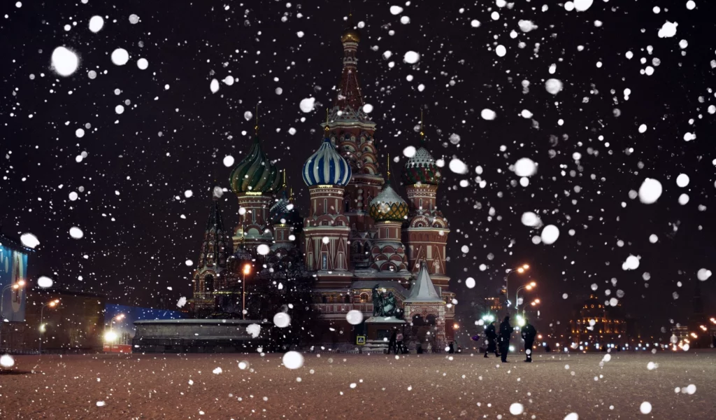 красная площадь, собор, снег
