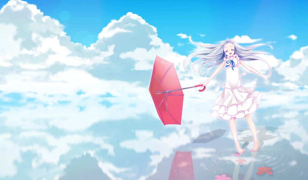 небо, мэйко хомма, аниме, зонтик, вода, anohana