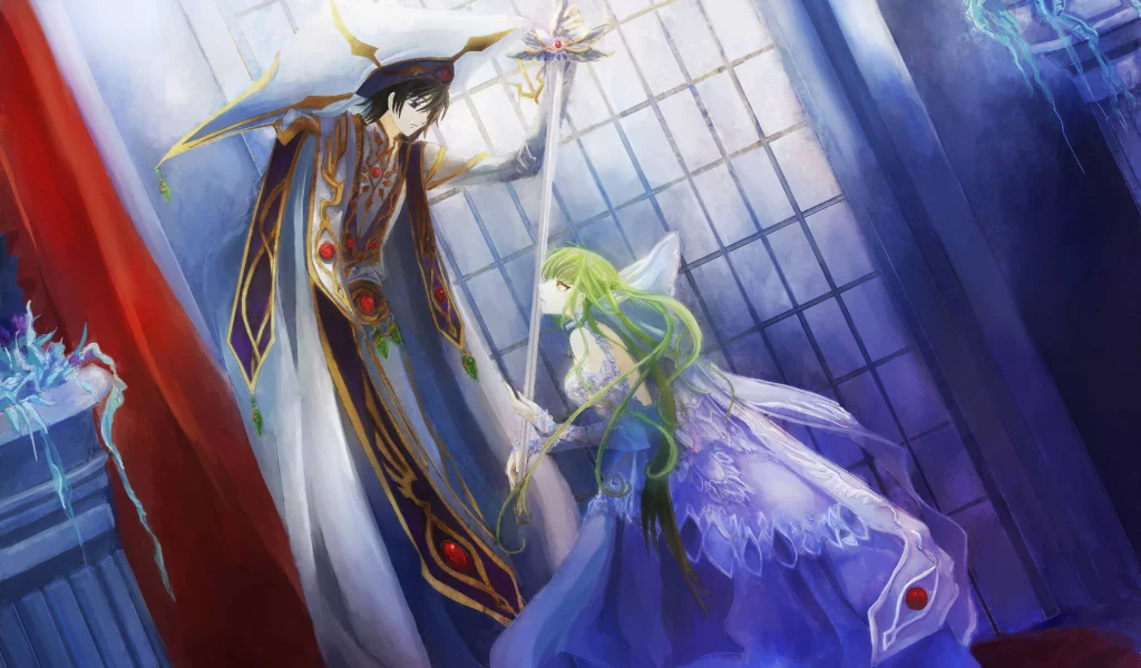 сode geass, поклон, принц, лелуш, зеленые волосы