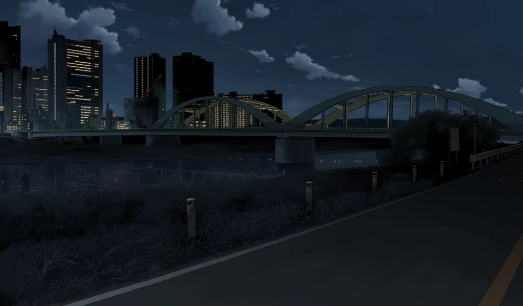 мост, night bridge, city lights, город, облака, дорога, ночь