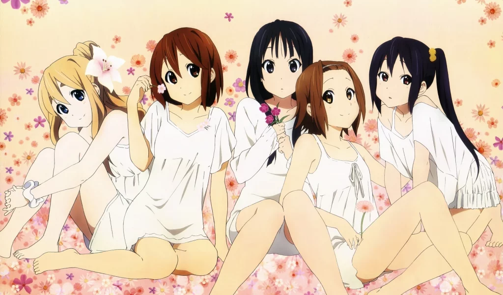 k-on, мио, цветы, юи, адзуса, муги, ритсу
