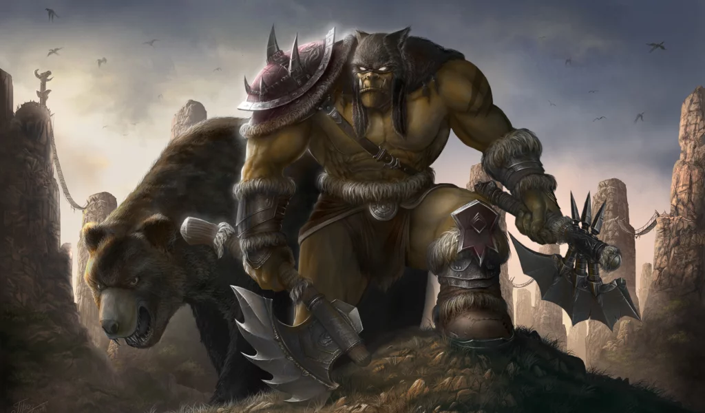 воин, орк, огр, warcraft iii frozen throne, медведь