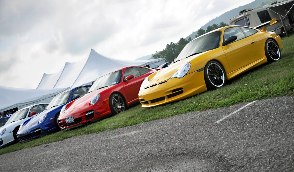 четвёрка, палатки, красный, белый, porsche, жёлтый, синий, цвет, выставка