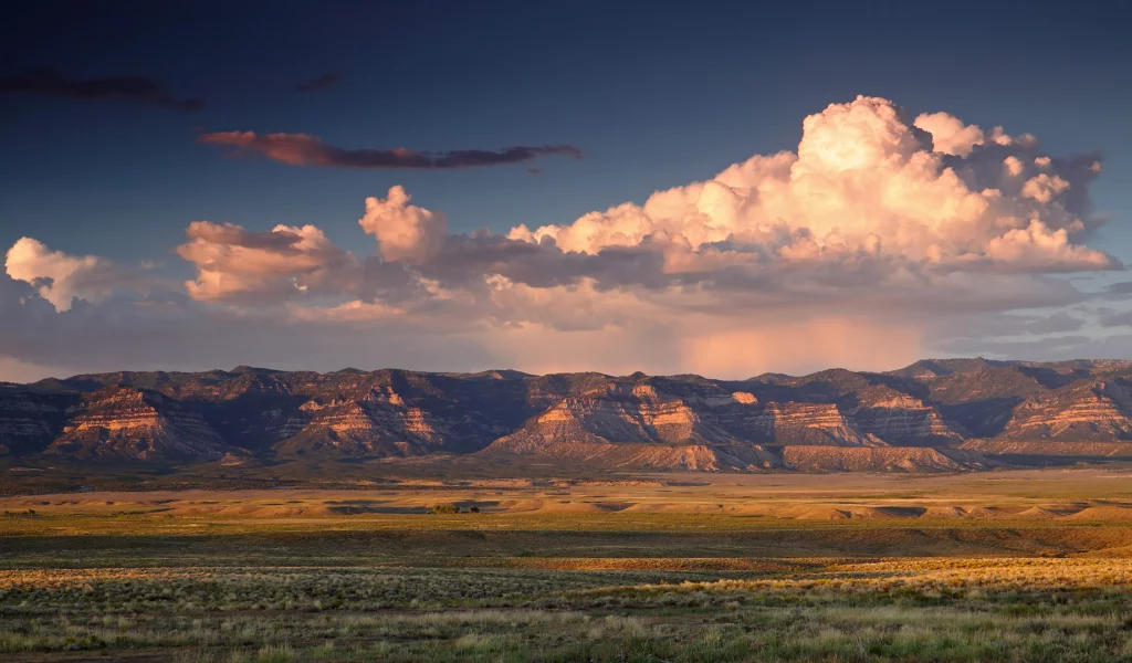 юта, utah, закат, облака, долина, горы