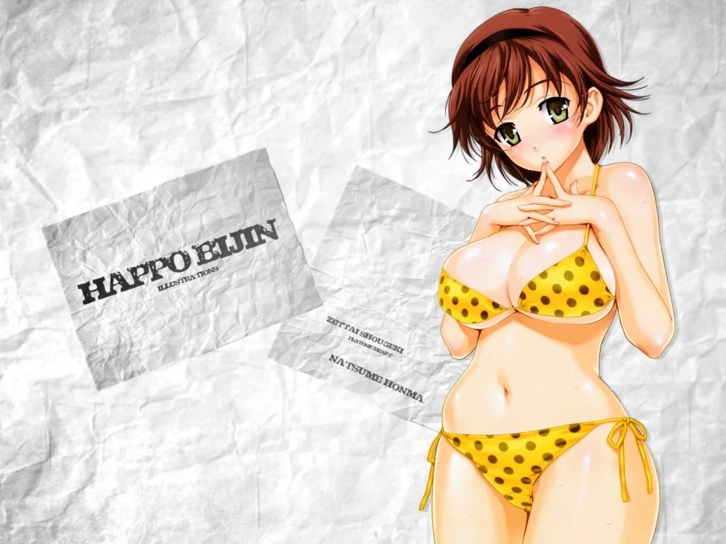 бумага, взгляд, купальник, natsume honma, текстура, zettai shougeki, девушка, фон