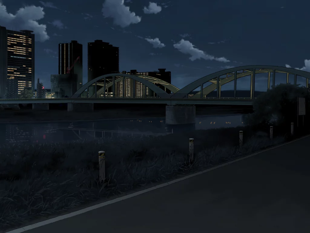 мост, night bridge, city lights, город, облака, дорога, ночь