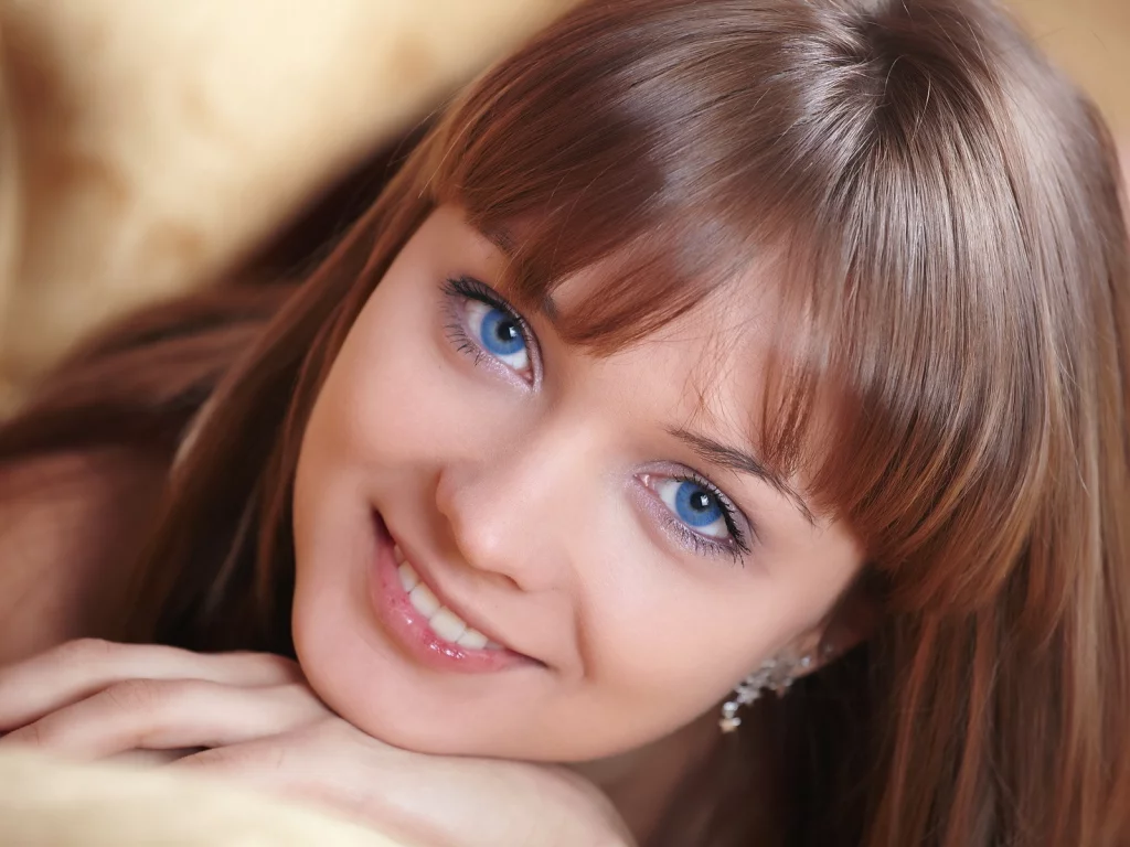 девушка, голубоглазая, лицо, портрет