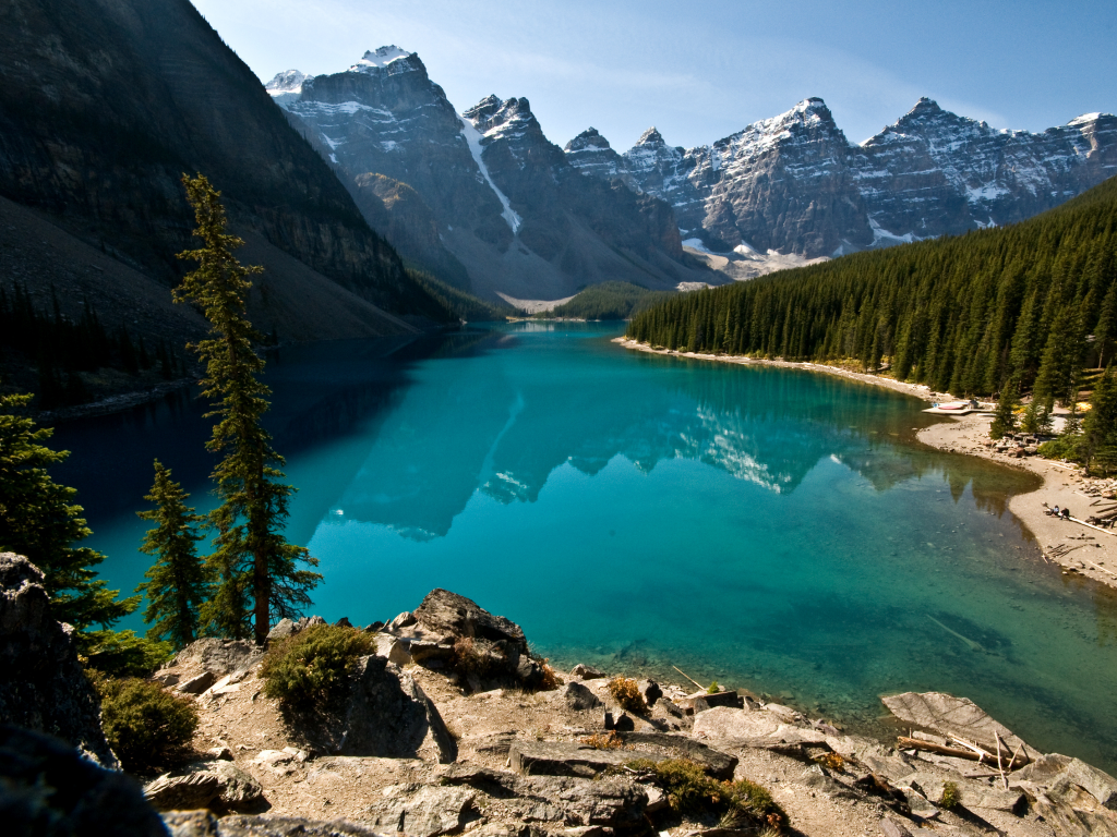 озеро, горы, лес, канада