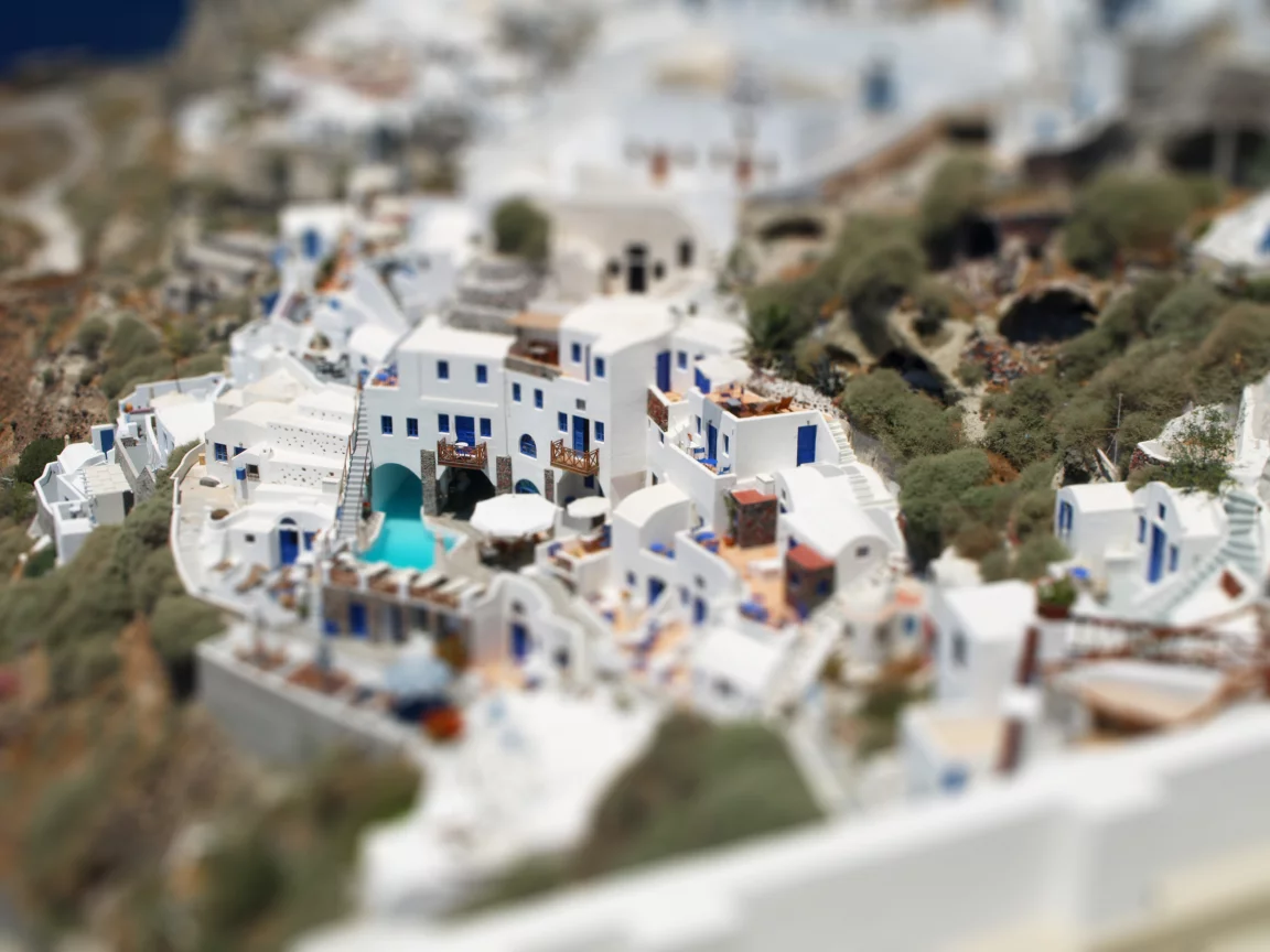 дома, белые, санторини, tilt-shift, греция