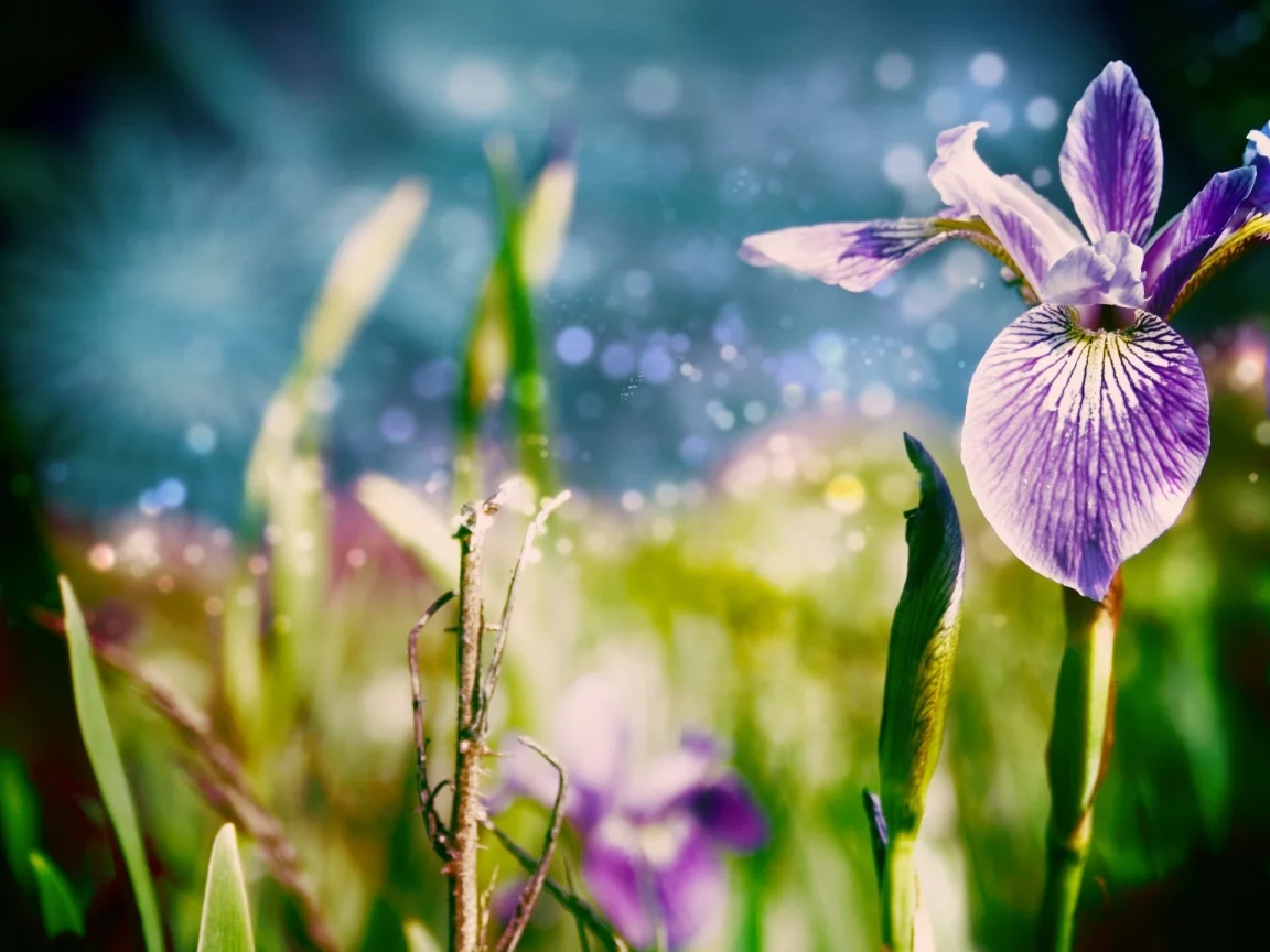 цветы, листки, природа, цветок, ирис, трава, nature, макро