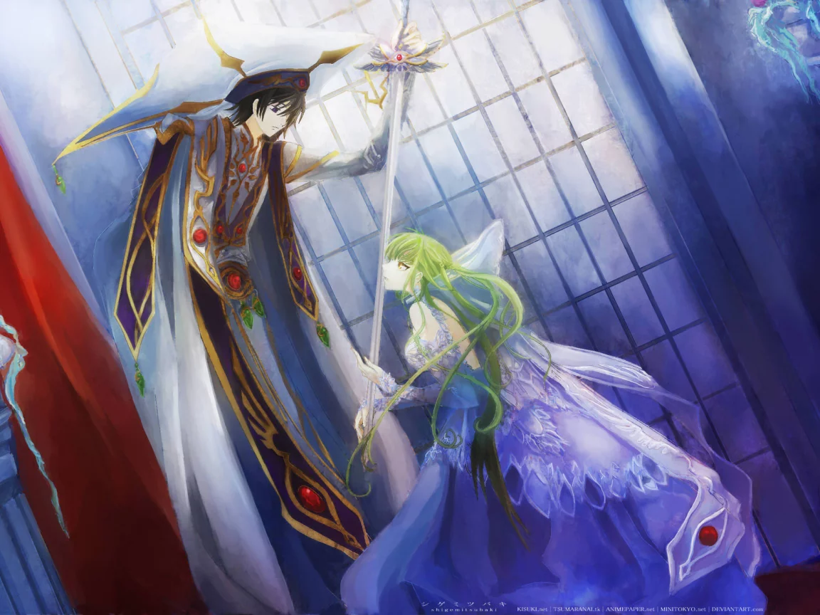сode geass, поклон, принц, лелуш, зеленые волосы