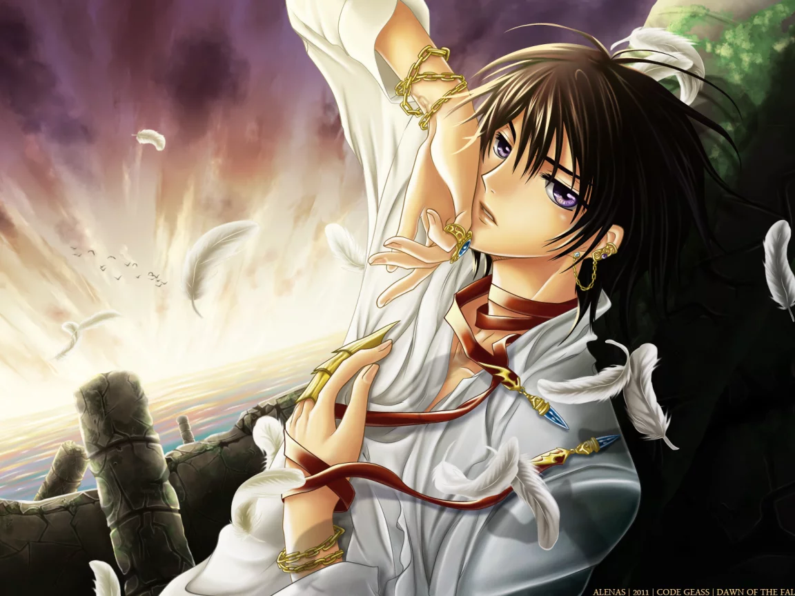аниме, парень, code geass, море