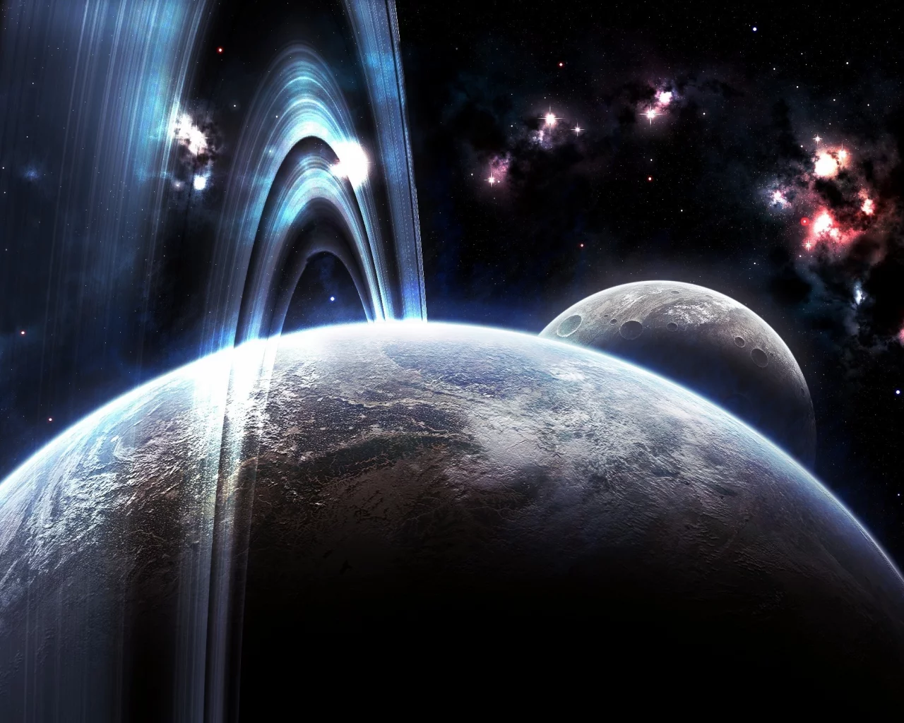 атмосфера, nebula, кольца, луна, кратеры, планета