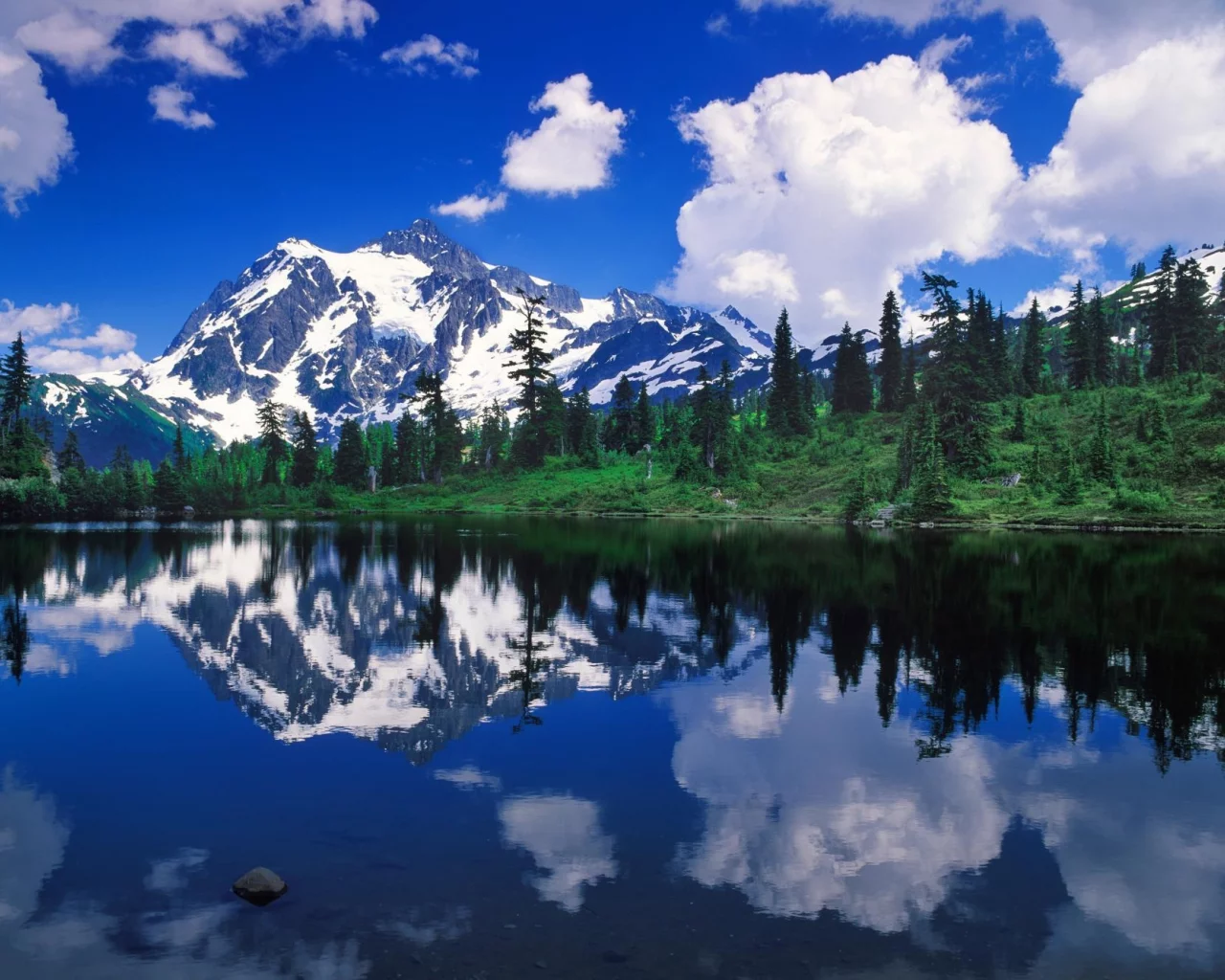 озеро, mount shuksan, лес, reflection, отражение, горы, природа