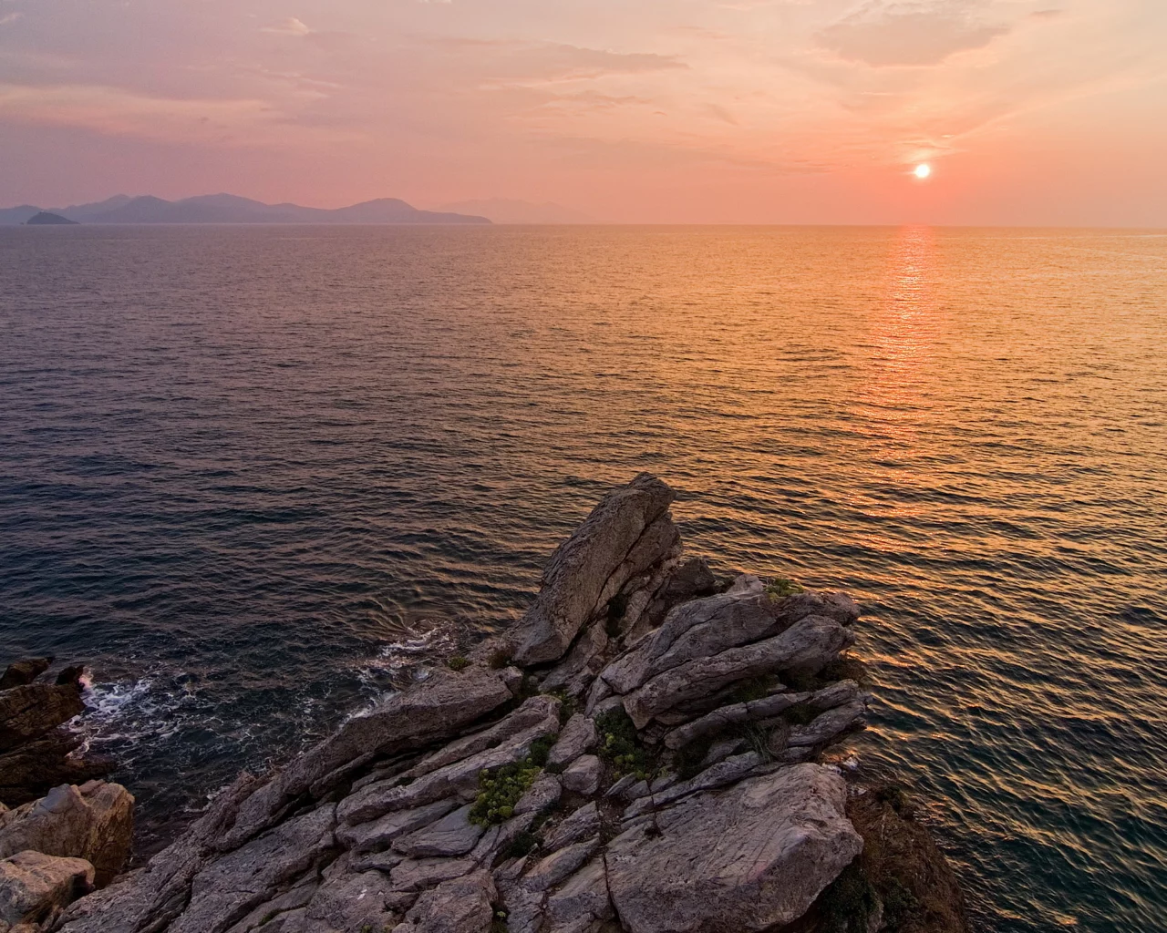 камни, скалы, закат, море, солнце, пейзаж, небо