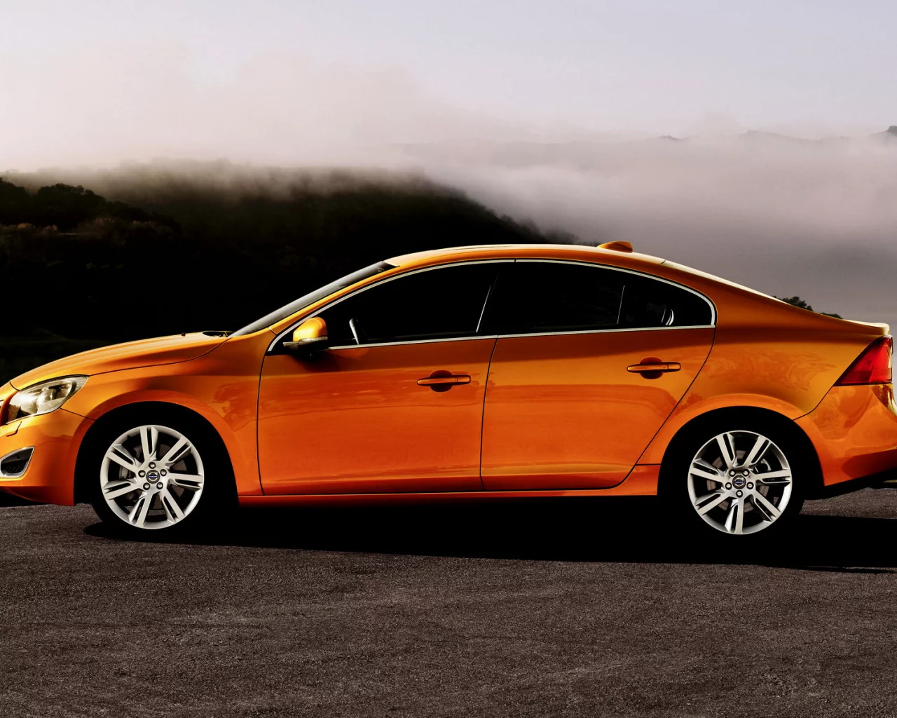 volvo s60, река, тачка, туман