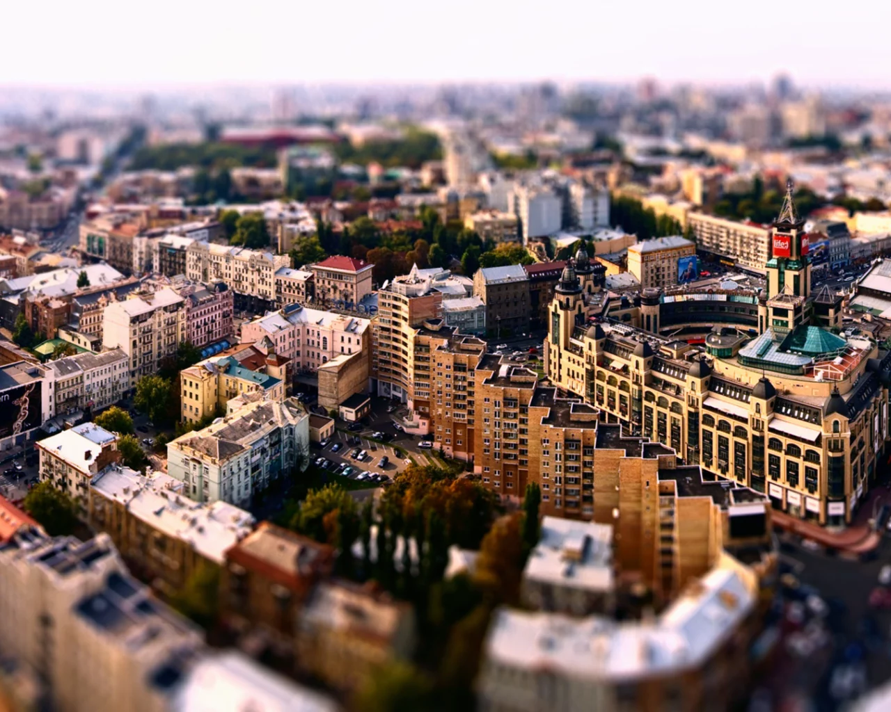 дороги, машины, город, дома, tilt-shift
