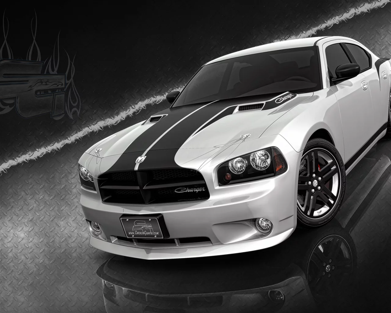 обои, черно-белый, тюнинг, dodge charger, авто