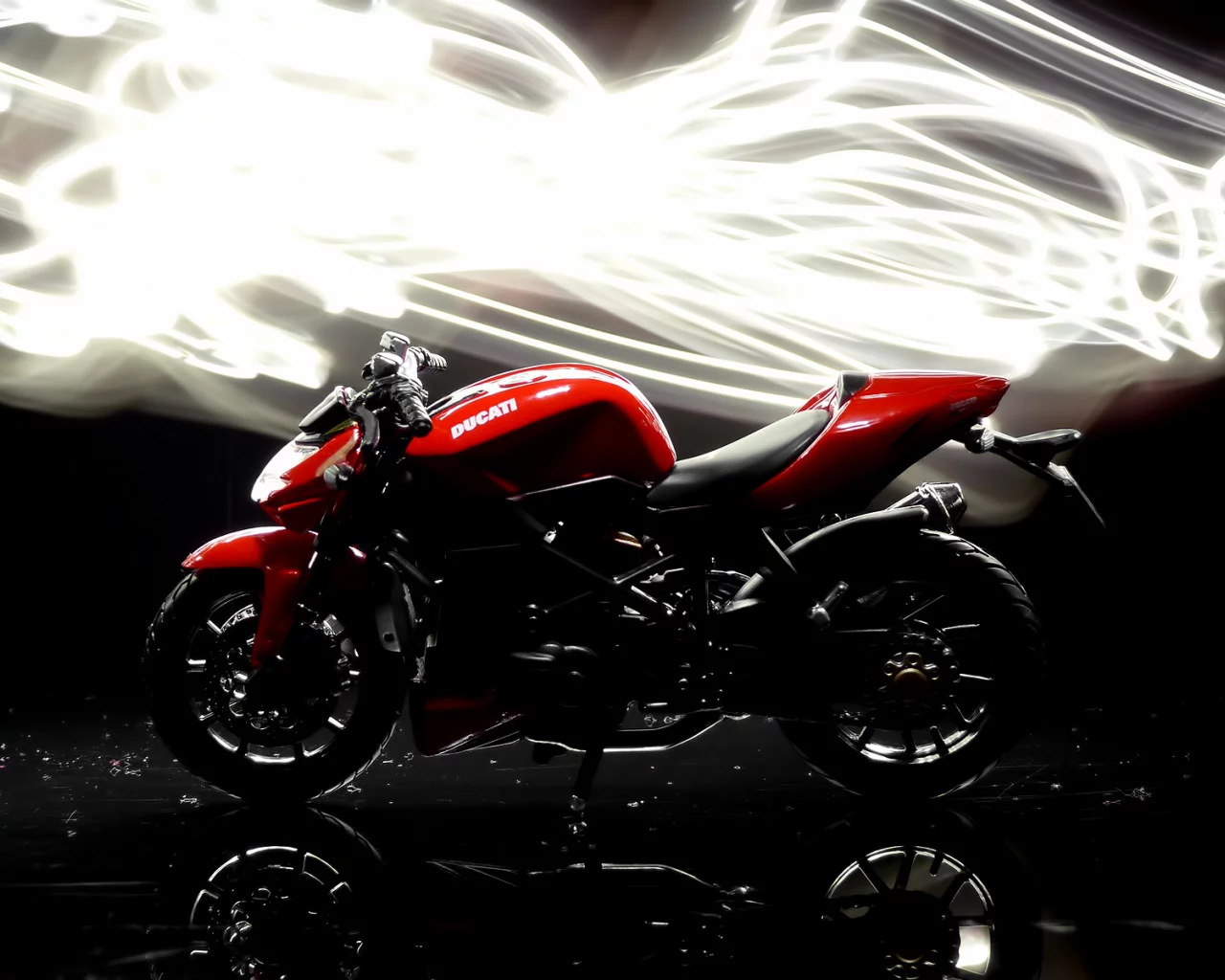 streetfighter, ducati, свечение, фон, мотоцикл, темный