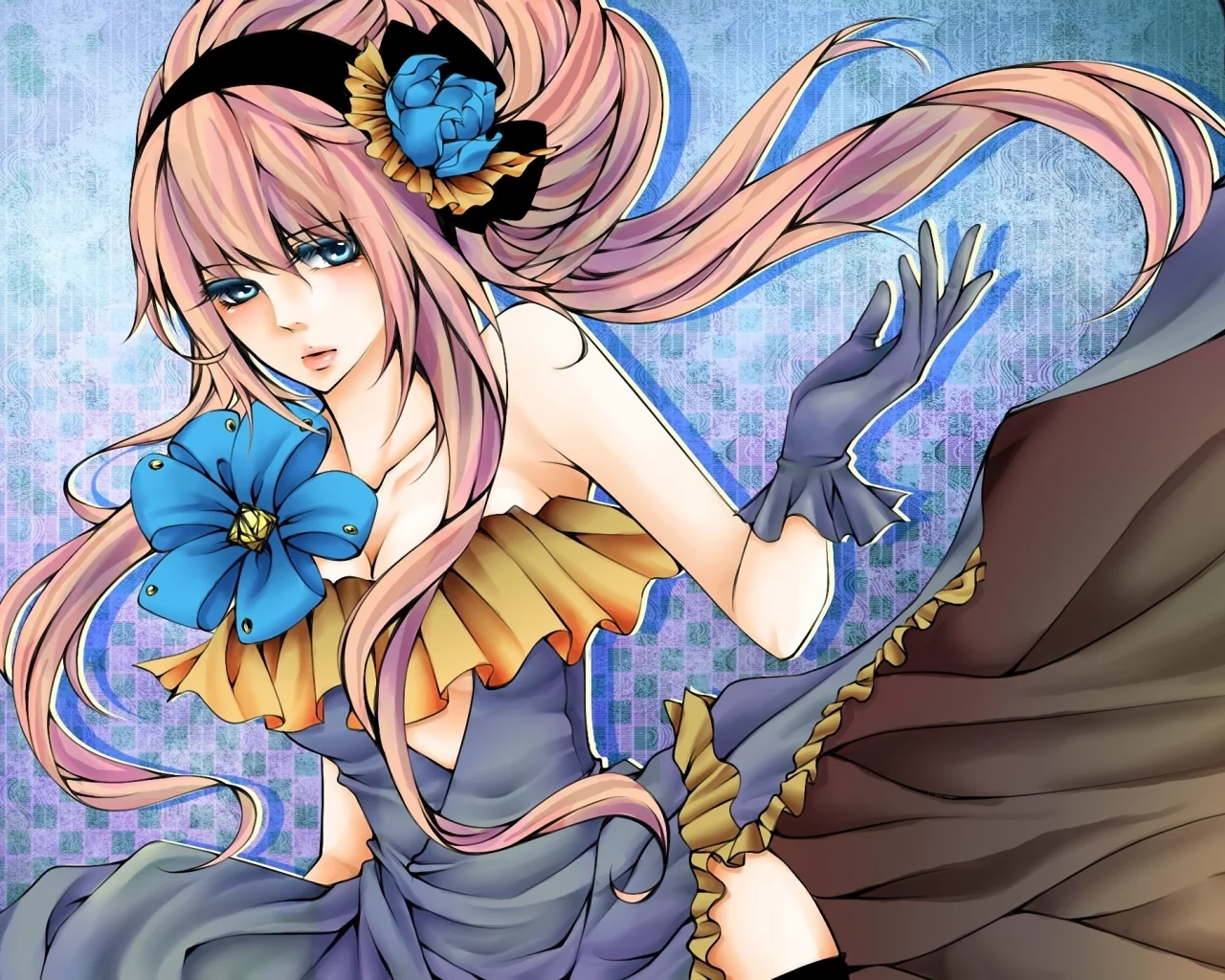 платье, девушка, рисунок, цветок, vocaloid, megurine luka, вокалоид