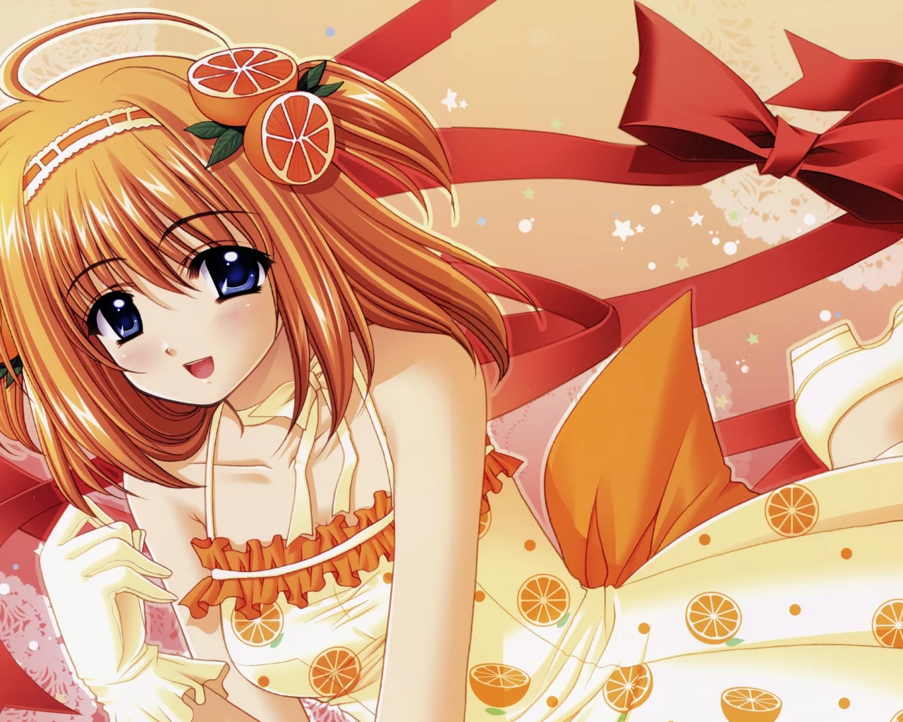девущка, платье, ленточки, заколка, shuffle, kaede fuyou, аниме, апельсин