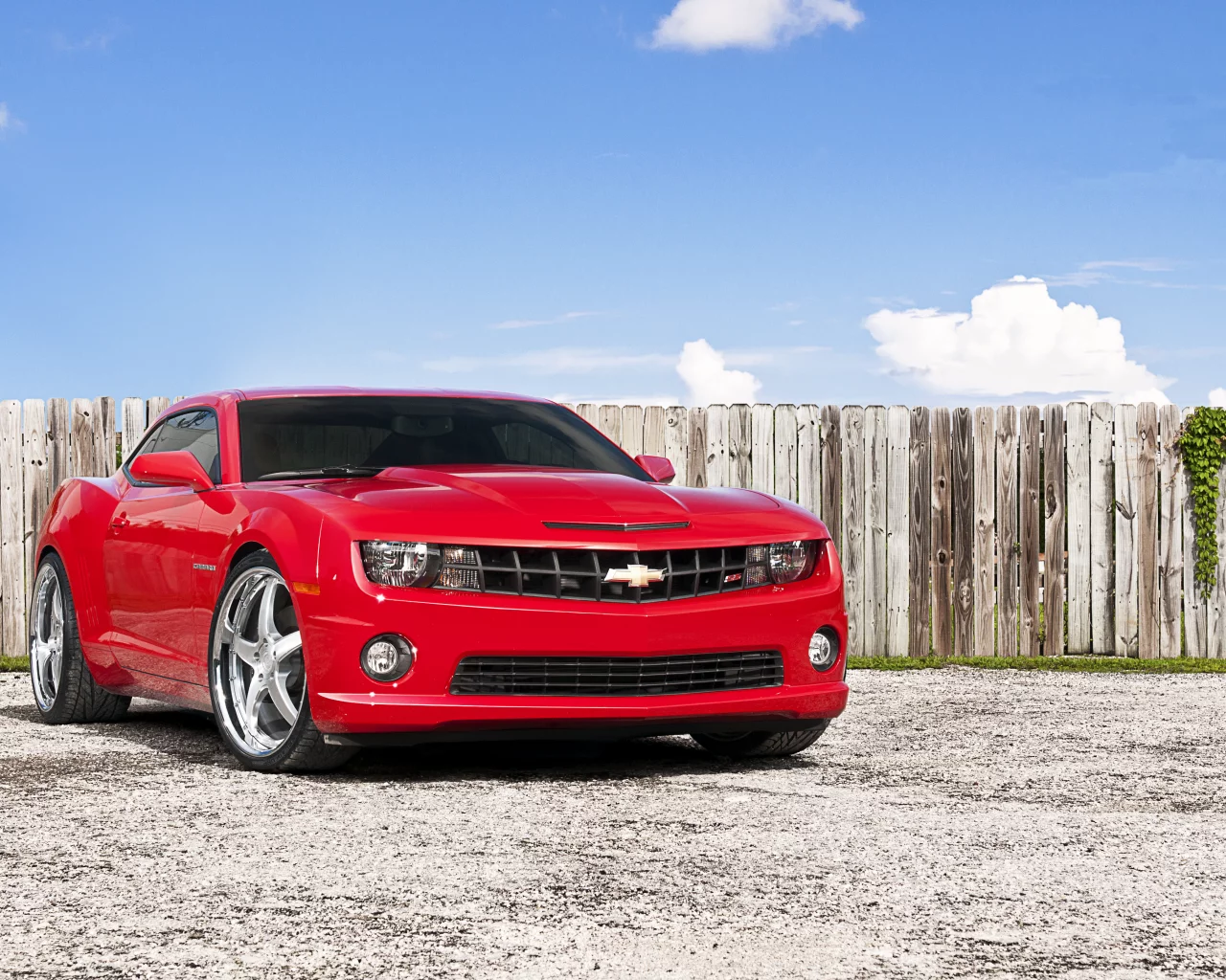 chevrolet, камаро, мускул кар, забор, red, camaro, красный, шевроле