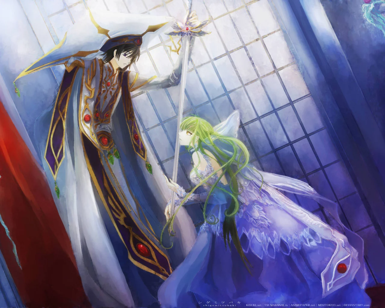 сode geass, поклон, принц, лелуш, зеленые волосы