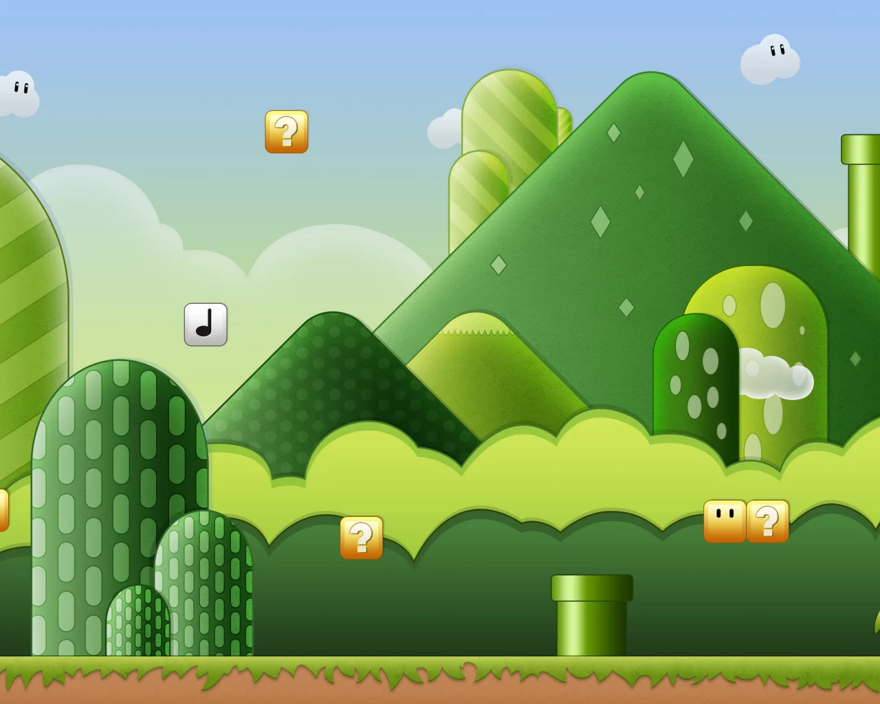 облака, трубы, кирпичи, игра, марио, mario, холмы