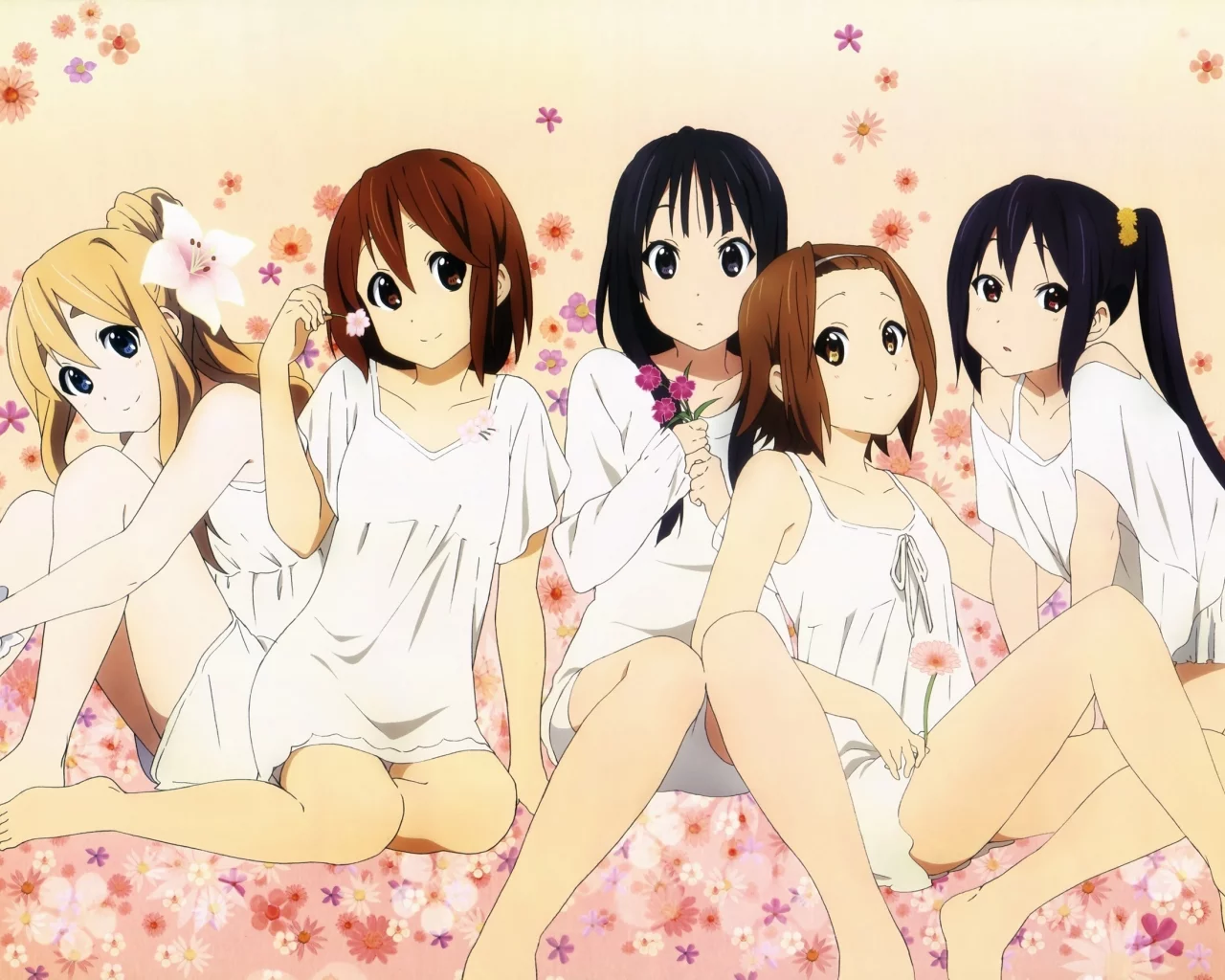 k-on, мио, цветы, юи, адзуса, муги, ритсу