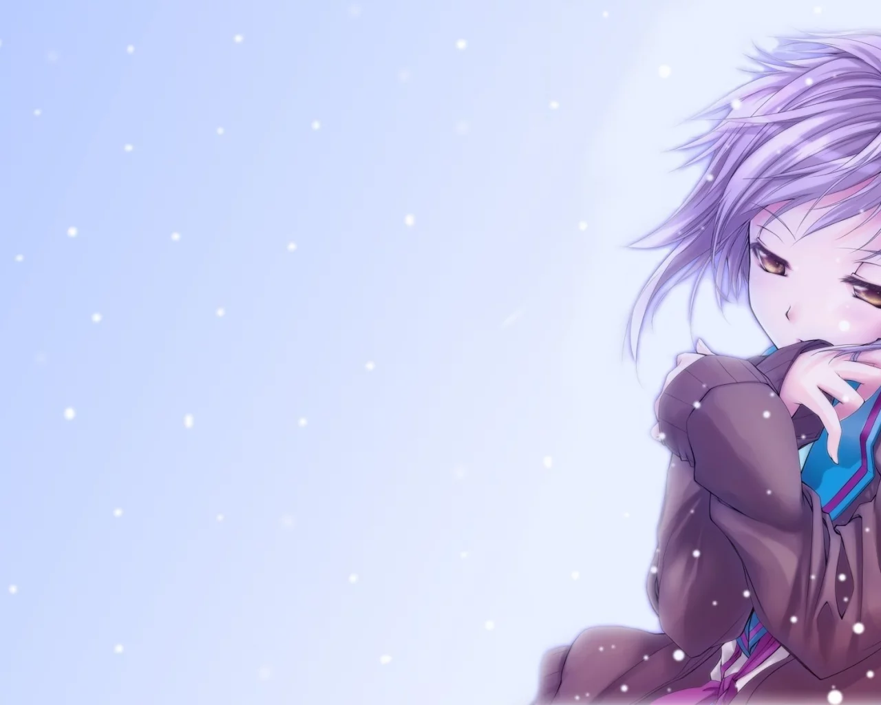 снег, девочка, nagato yuki, аниме