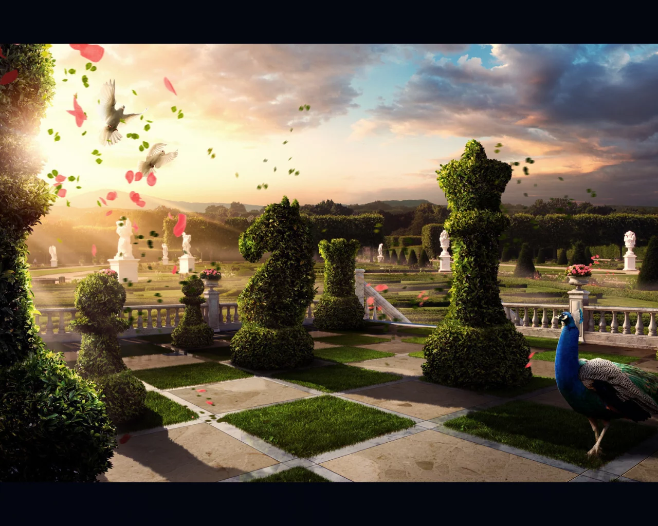 chess garden, шахматы, сад, кусты, парк