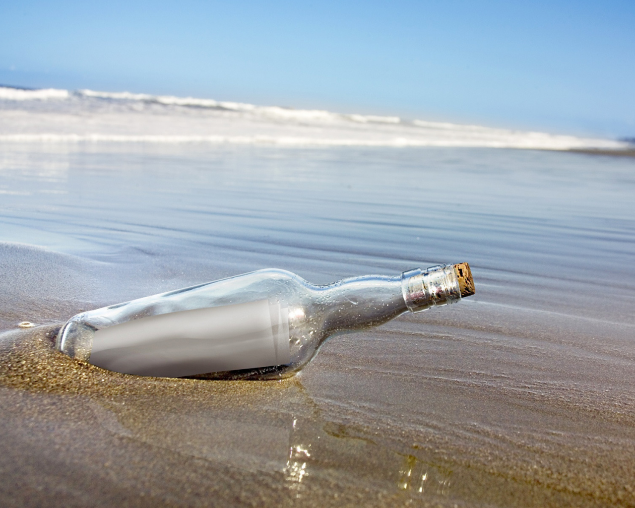 бутылка, записка, сообщение, песок, берег, бумажка, море, послание