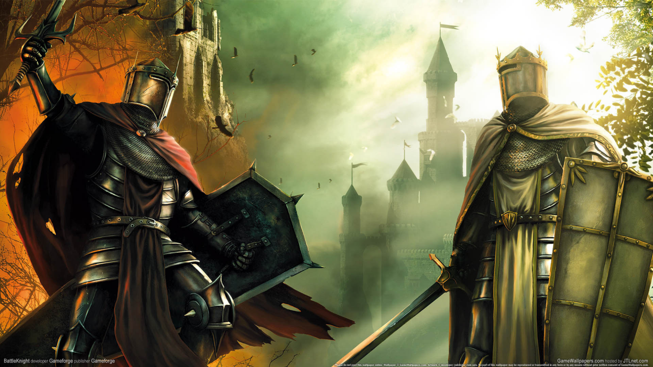 battleknight, замки, рыцари, меч, щиты