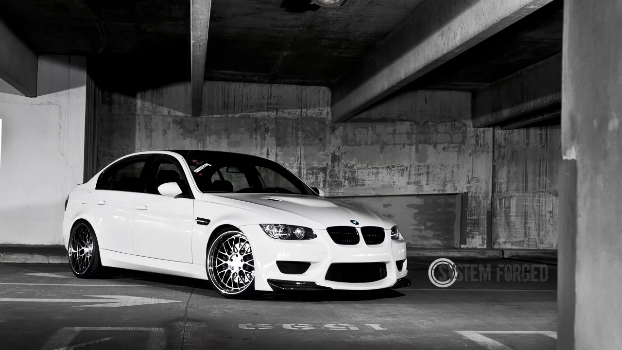 bmw, e90, парковка, white, белый, m3, system forged, бмв, передняя часть