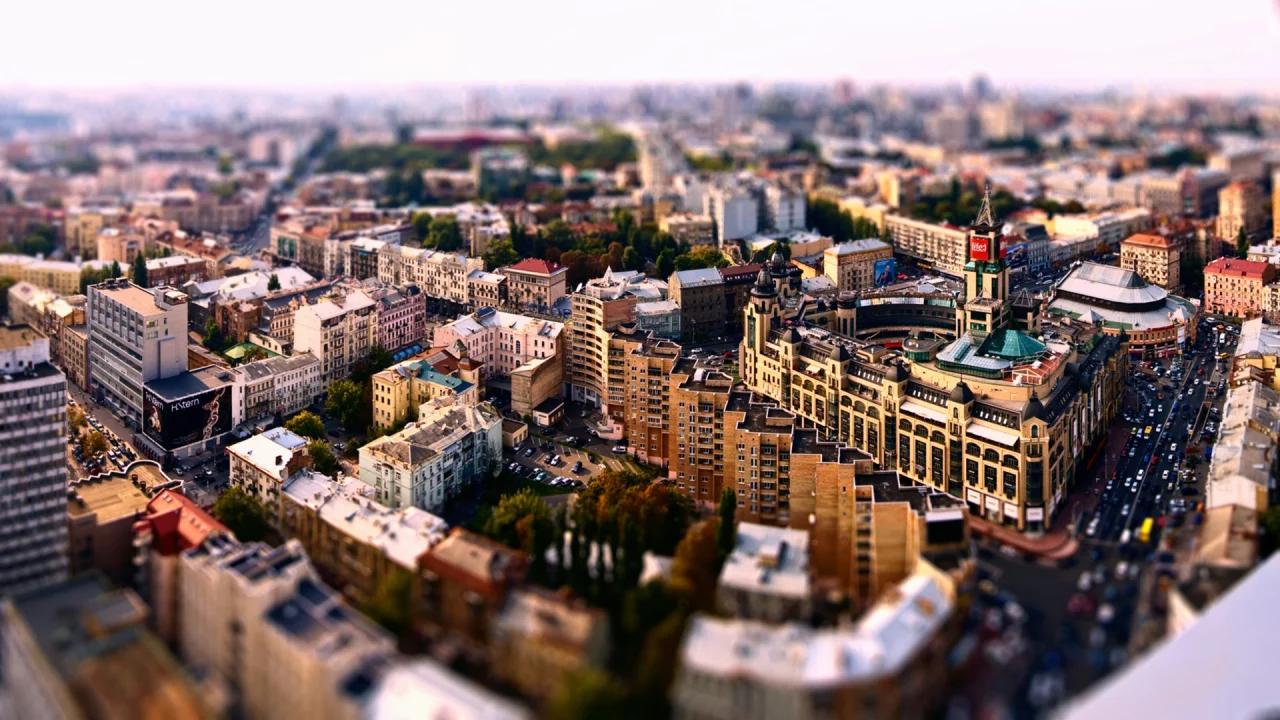 дороги, машины, город, дома, tilt-shift