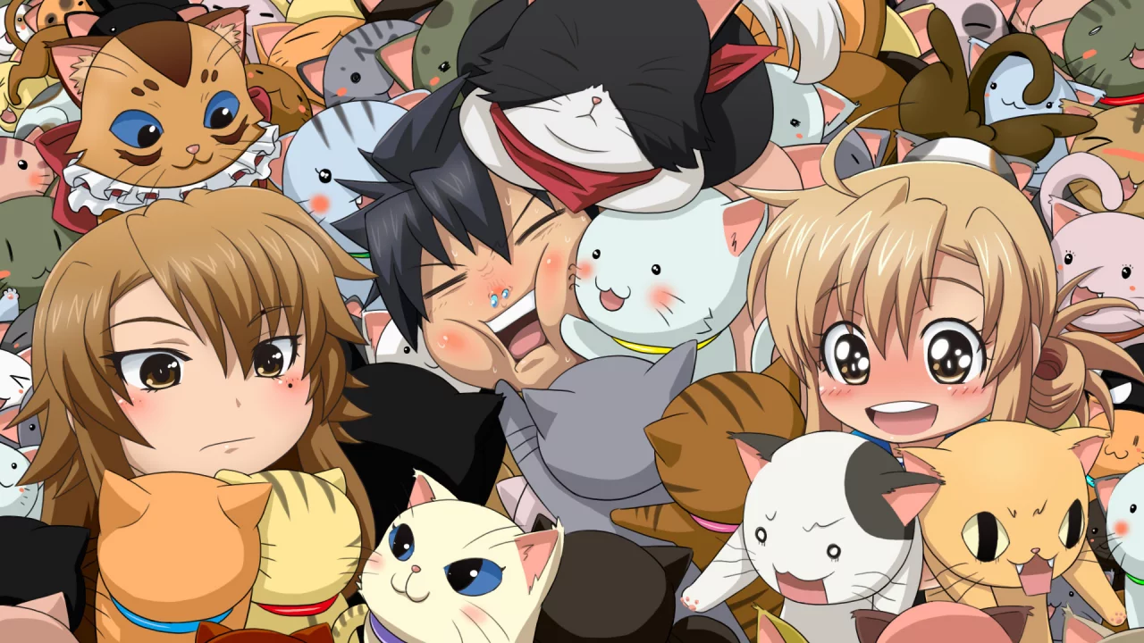 kousaka junpei, много кошек, mizuno kaede, кошки, sumiyoshi kanako, nyan koi